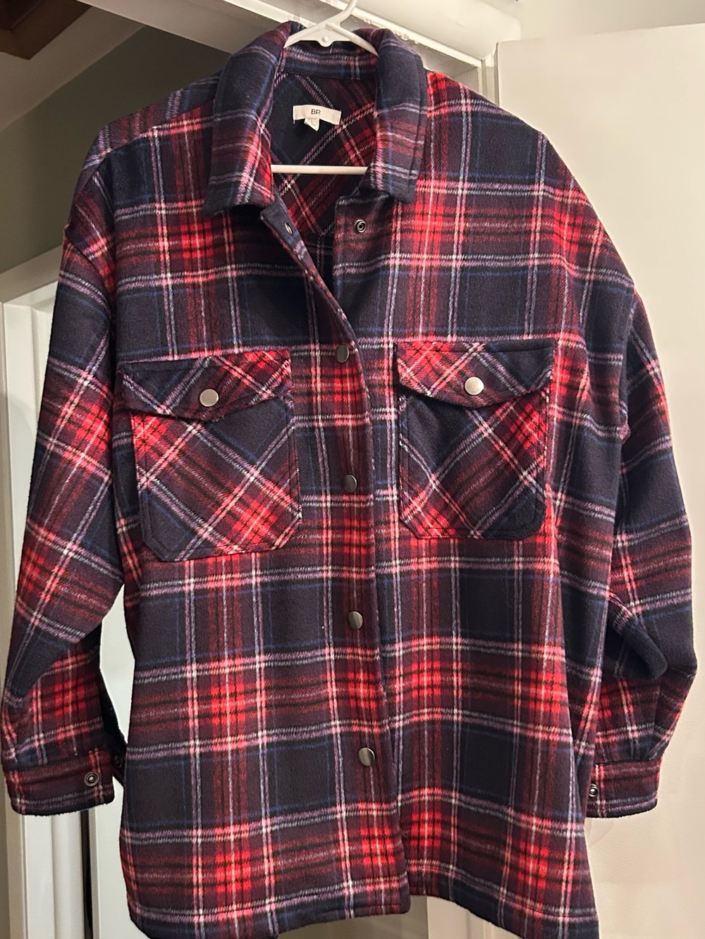 BP Plaid Shirt Jacket in Navy and Red